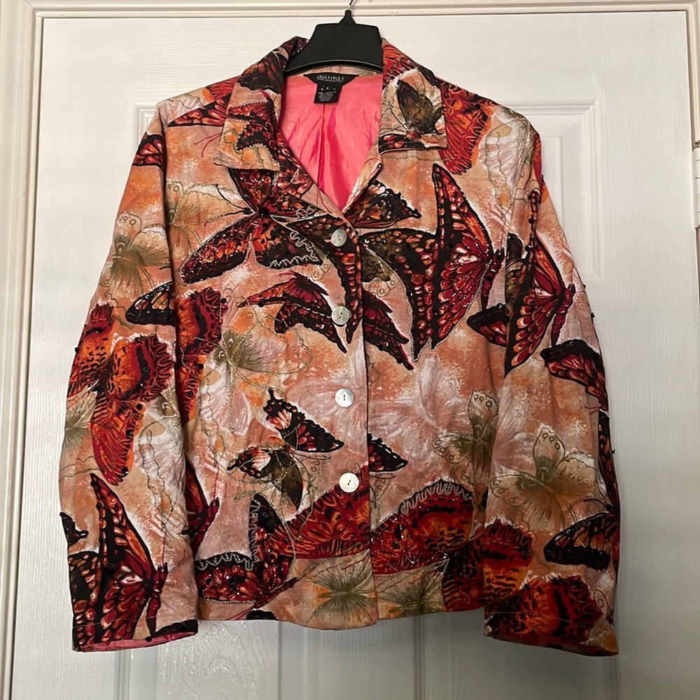 Multiples Butterfly Print Jacket With Beaded And … - image 1